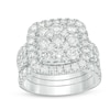 Thumbnail Image 1 of Previously Owned - 3-1/2 CT. T.W. Composite Diamond Cushion Frame Three Piece Bridal Set in 14K White Gold