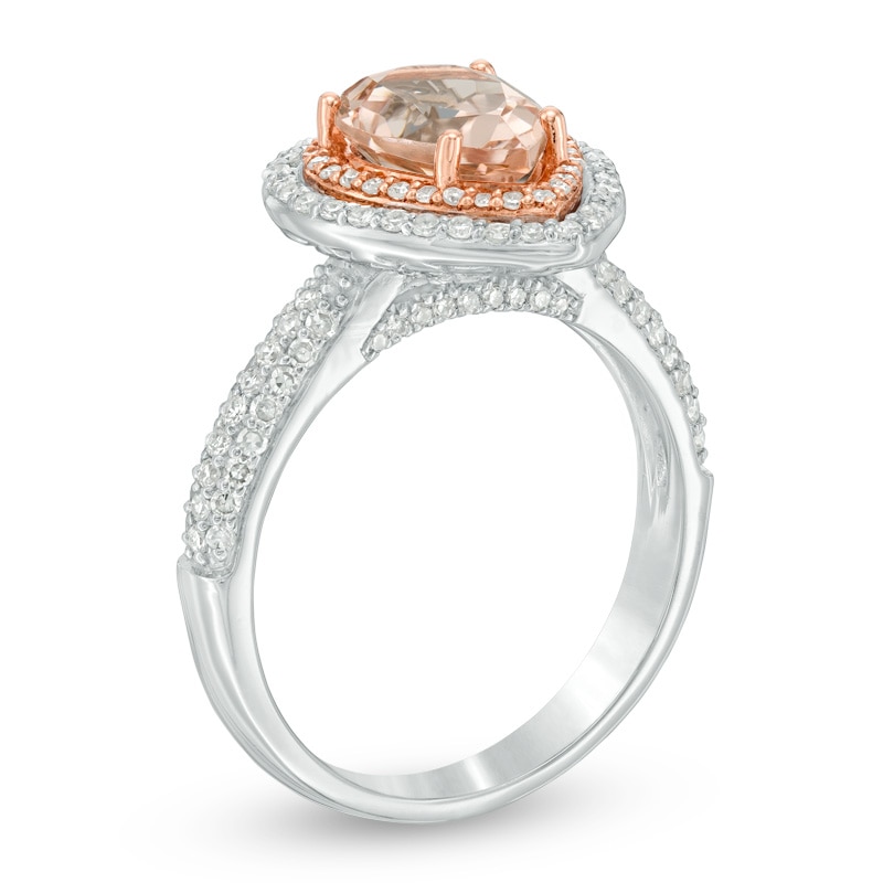 Main Image 2 of Previously Owned - Pear-Shaped Morganite and 1/2 CT. T.W. Diamond Frame Ring in 14K Two-Tone Gold
