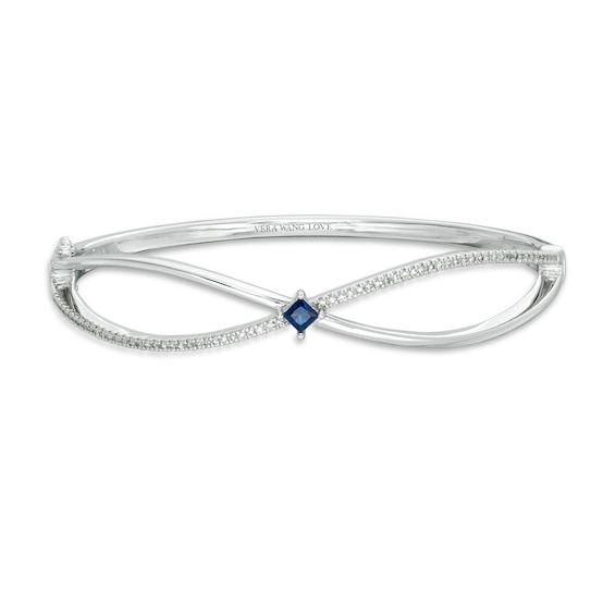 Previously Owned - Vera Wang Love Collection Princess-Cut Blue Sapphire and 3/8 CT. T.w. Diamond Bangle
