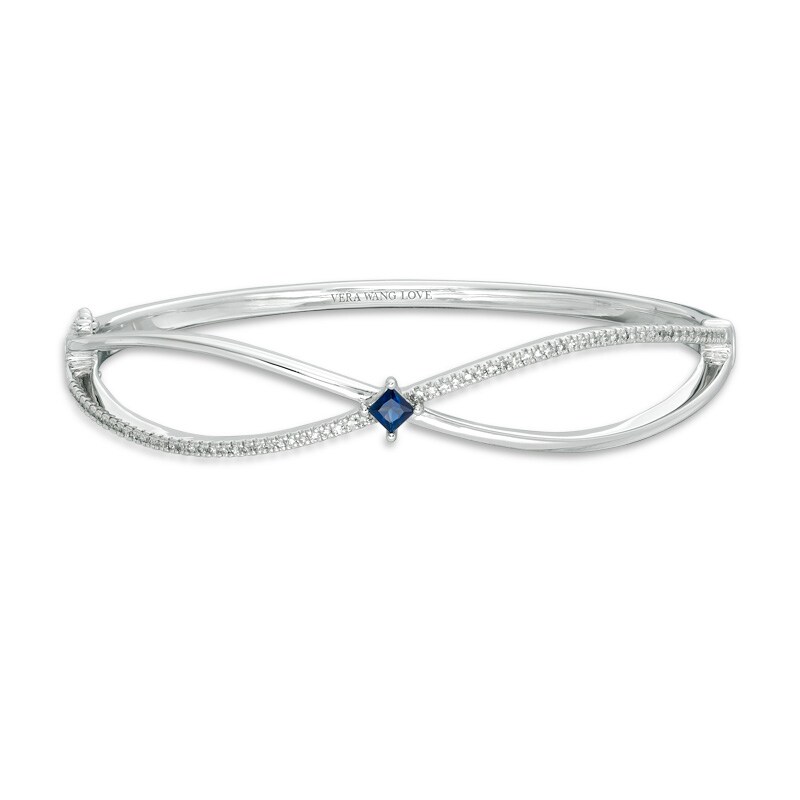 Main Image 1 of Previously Owned - Vera Wang Love Collection Princess-Cut Blue Sapphire and 3/8 CT. T.W. Diamond Bangle