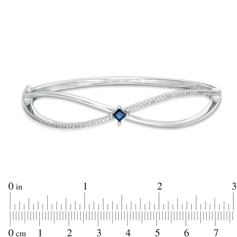 Main Image 2 of Previously Owned - Vera Wang Love Collection Princess-Cut Blue Sapphire and 3/8 CT. T.W. Diamond Bangle