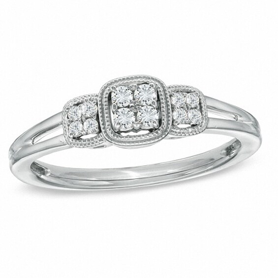 Previously Owned - Cherished Promise Collection⢠1/8 CT. T.w. Diamond Three Stone Cluster Ring in Sterling Silver