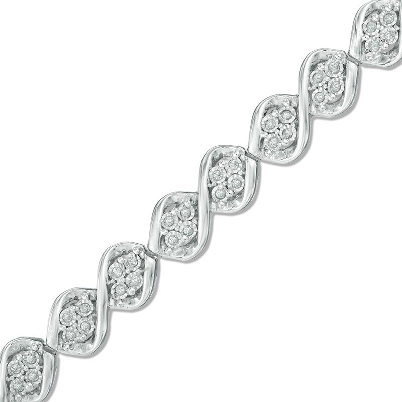 Main Image 1 of Previously Owned - 1/2 CT. T.W. Diamond Cluster "X" Bracelet in Sterling Silver - 7.5"