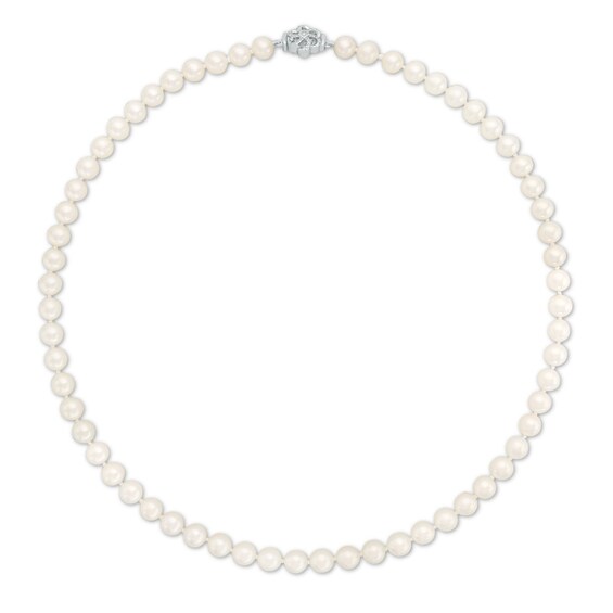 Previously Owned-Vera Wang Love Collection 6.5-7.0mm Freshwater Cultured Pearl 1/15 CT. T.w. Diamond Necklace
