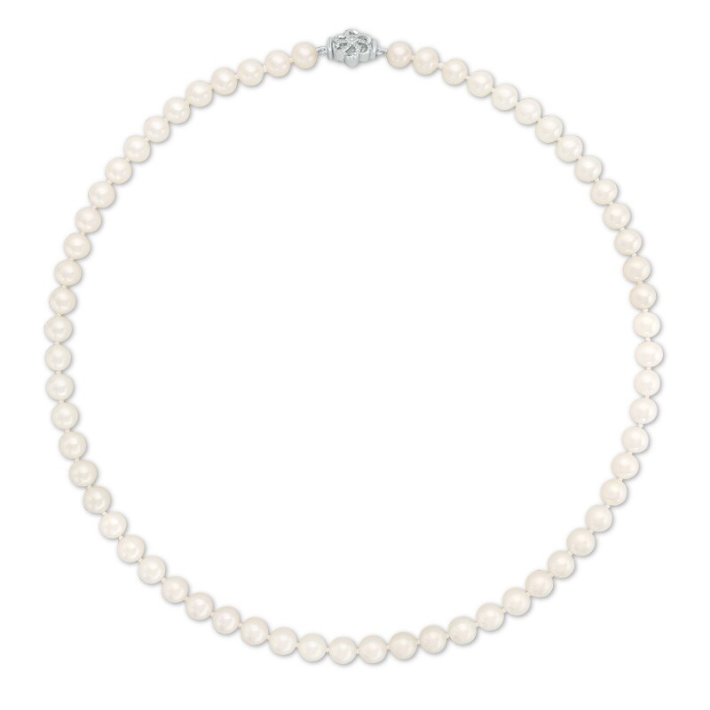 Main Image 2 of Previously Owned-Vera Wang Love Collection 6.5-7.0mm Freshwater Cultured Pearl 1/15 CT. T.W. Diamond Necklace