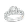 Thumbnail Image 1 of Previously Owned - Perfect Fit 5/8 CT. T.W. Diamond Cushion Frame Interlocking Bridal Set in 10K White Gold