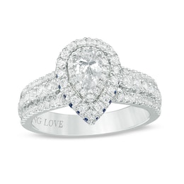 Previously Owned - Vera Wang Love Collection 1 CT. T.W. Pear-Shaped Diamond and Sapphire Ring in 14K White Gold