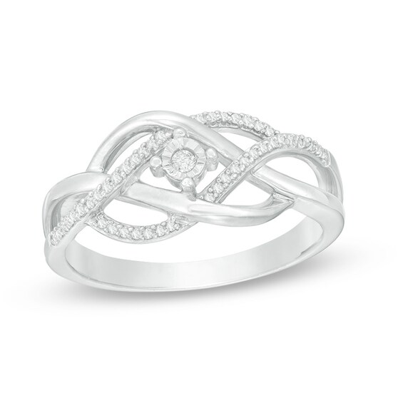 Previously Owned - 1/10 CT. T.w. Diamond Layered Crossover Ring in Sterling Silver