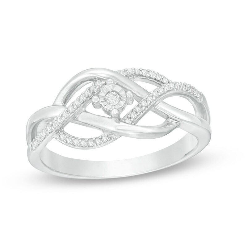 Main Image 1 of Previously Owned - 1/10 CT. T.W. Diamond Layered Crossover Ring in Sterling Silver
