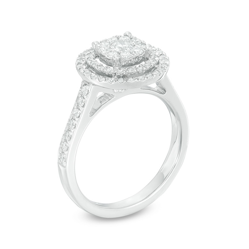 Main Image 2 of Previously Owned - 3/4 CT. T.W. Diamond Triple Frame Ring in 10K White Gold