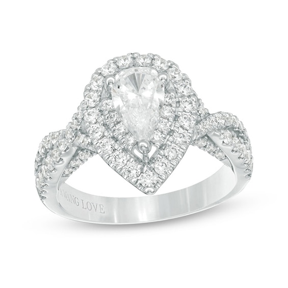 Previously Owned - Vera Wang Love Collection 1-5/8 CT. T.w. Pear-Shaped Diamond Double Frame Twist Engagement Ring in 14K White Gold