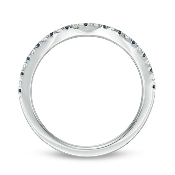 Previously Owned - Vera Wang Love Collection Blue Sapphire and 1/15 CT. T.w. Diamond Wedding Band in 14K White Gold