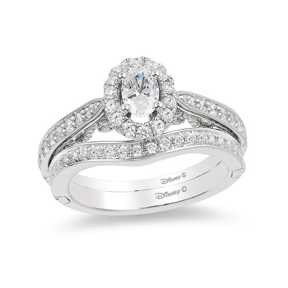 Previously Owned - Enchanted Disney Ariel 1 CT. T.w. Oval Diamond Frame Engagement Ring in 14K White Gold
