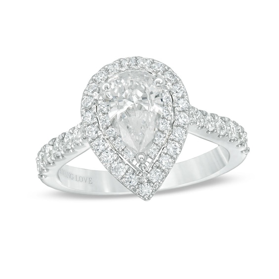 Previously Owned - Vera Wang Love Collection 1-3/4 CT. T.w. Pear-Shaped Diamond Frame Engagement Ring in Platinum