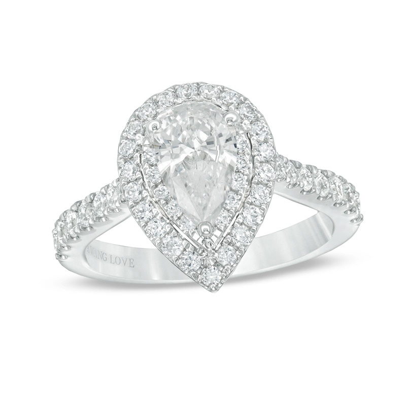 Main Image 1 of Previously Owned - Vera Wang Love Collection 1-3/4 CT. T.W. Pear-Shaped Diamond Frame Engagement Ring in Platinum