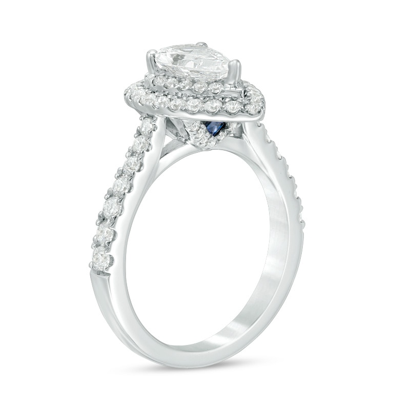 Main Image 2 of Previously Owned - Vera Wang Love Collection 1-3/4 CT. T.W. Pear-Shaped Diamond Frame Engagement Ring in Platinum