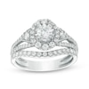 Thumbnail Image 1 of Previously Owned - 1 CT. T.W. Diamond Frame Tri-Sides Split Shank Bridal Set in 14K White Gold