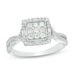 Previously Owned - 1/2 CT. T.W. Composite Diamond Square Frame Twist Ring in 10K White Gold