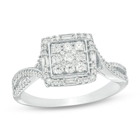 Previously Owned - 1/2 CT. T.w. Composite Diamond Square Frame Twist Ring in 10K White Gold