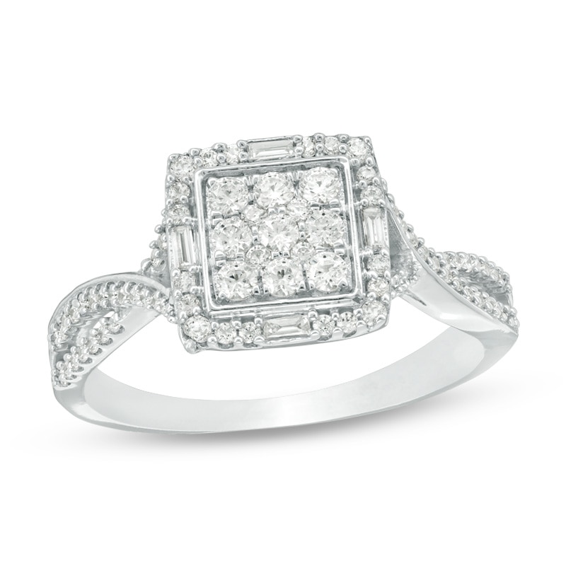 Main Image 1 of Previously Owned - 1/2 CT. T.W. Composite Diamond Square Frame Twist Ring in 10K White Gold