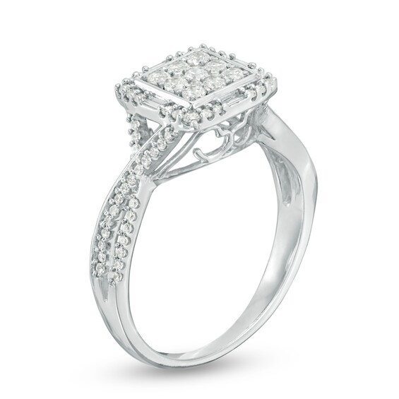 Previously Owned - 1/2 CT. T.w. Composite Diamond Square Frame Twist Ring in 10K White Gold