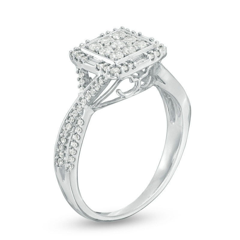 Main Image 2 of Previously Owned - 1/2 CT. T.W. Composite Diamond Square Frame Twist Ring in 10K White Gold