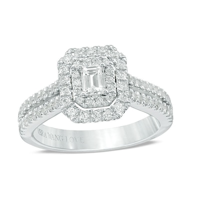 Previously Owned Vera Wang Love Collection 1 Ct T W Emerald Cut Diamond Frame Engagement Ring In 14k White Gold Zales