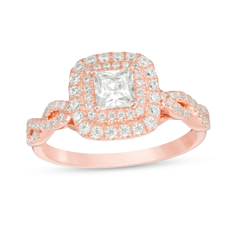 Main Image 1 of Previously Owned - 1 CT. T.W. Princess-Cut Diamond Double Frame Twist Engagement Ring in 14K Rose Gold