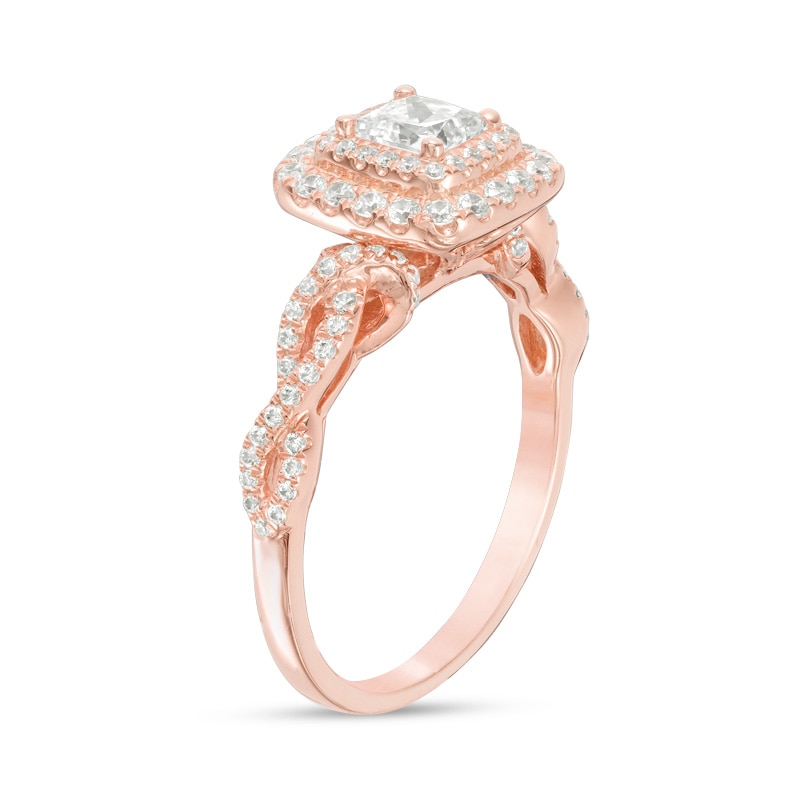 Main Image 2 of Previously Owned - 1 CT. T.W. Princess-Cut Diamond Double Frame Twist Engagement Ring in 14K Rose Gold