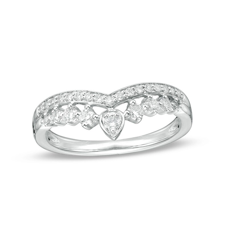 Main Image 1 of Previously Owned - 1/3 CT. T.W. Diamond Crown Contour Wedding Band in 14K White Gold