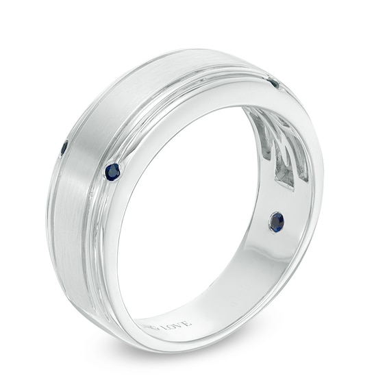 Previously Owned - Vera Wang Men's Blue Sapphire Four Stone Wedding Band in 14K White Gold