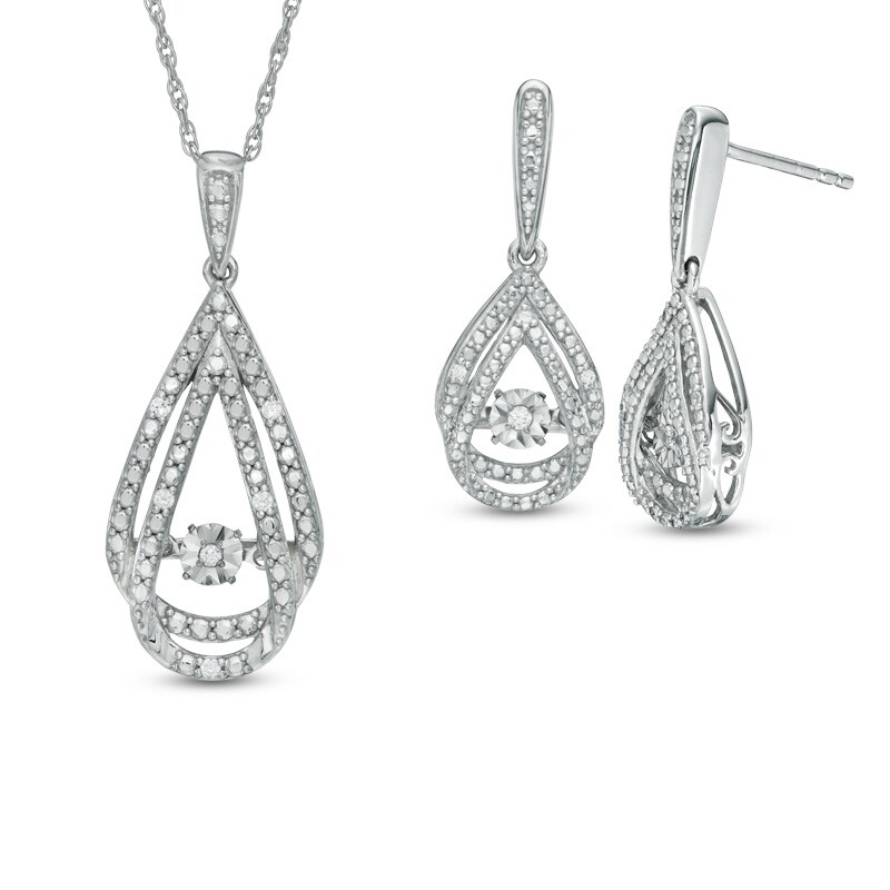 Main Image 1 of Previously Owned - 1/10 CT. T.W. Diamond Accent Teardrop Pendant and Earrings Set in Sterling Silver