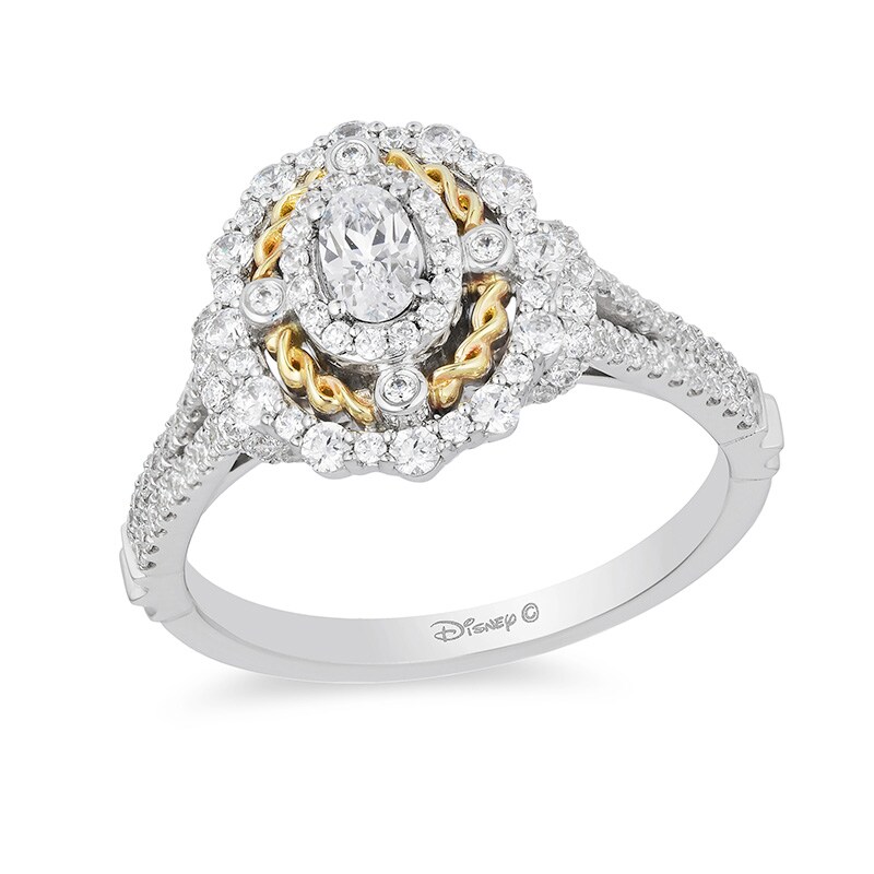 Main Image 1 of Previously Owned - Enchanted Disney Snow White 1 CT. T.W. Oval Diamond Twist Engagement Ring in 14K Two-Tone Gold