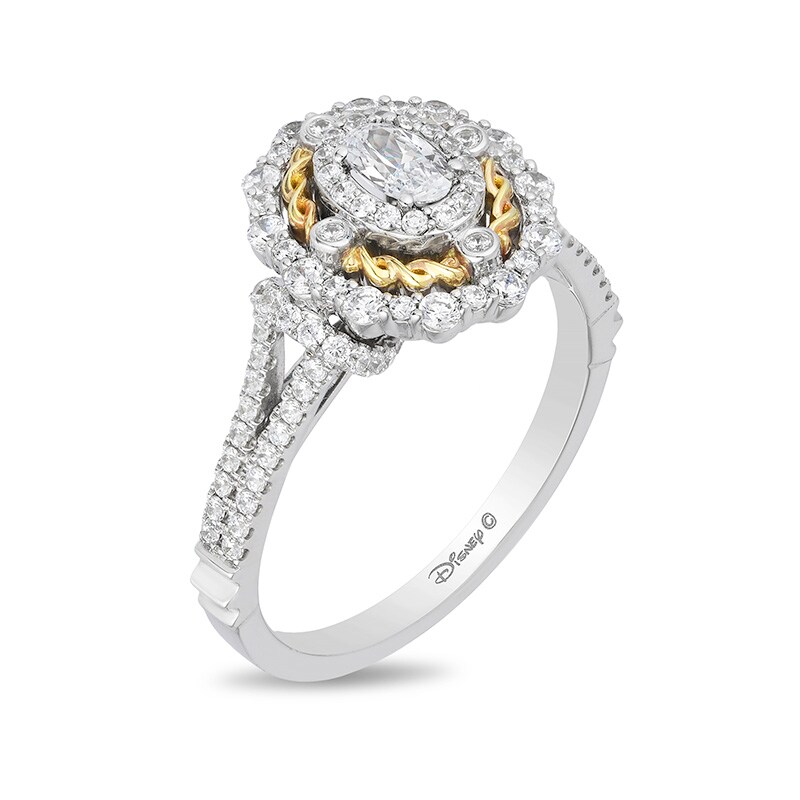 Main Image 2 of Previously Owned - Enchanted Disney Snow White 1 CT. T.W. Oval Diamond Twist Engagement Ring in 14K Two-Tone Gold