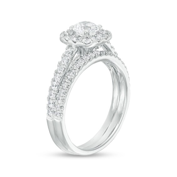 Previously Owned - 1-3/8 CT. T.w. Diamond Cushion Frame Bridal Set in 14K White Gold