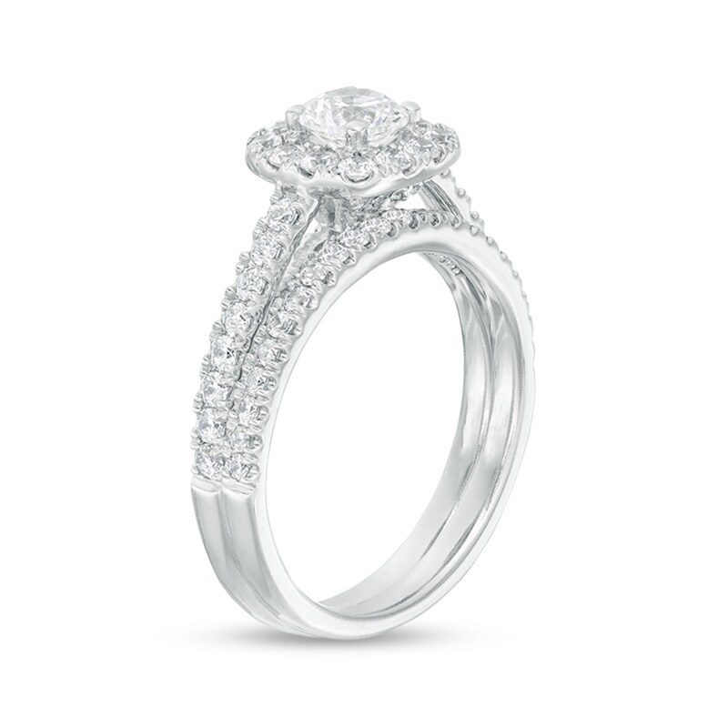Main Image 2 of Previously Owned - 1-3/8 CT. T.W. Diamond Cushion Frame Bridal Set in 14K White Gold