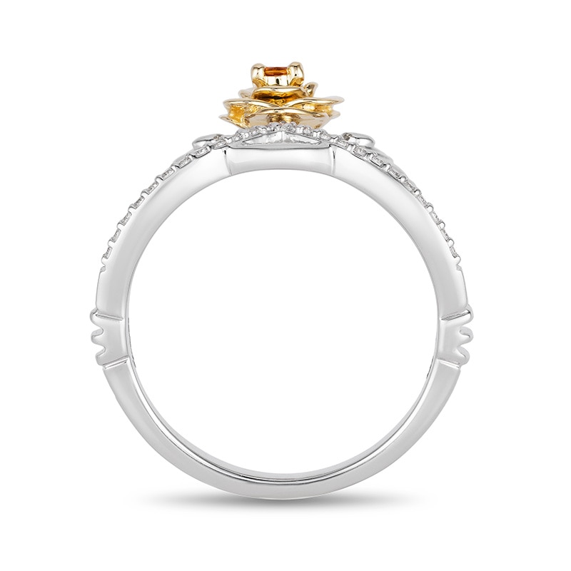 Main Image 3 of Previously Owned - Enchanted Disney Belle Citrine and 1/10 CT. T.W. Diamond Rose Ring in Sterling Silver and 10K Gold