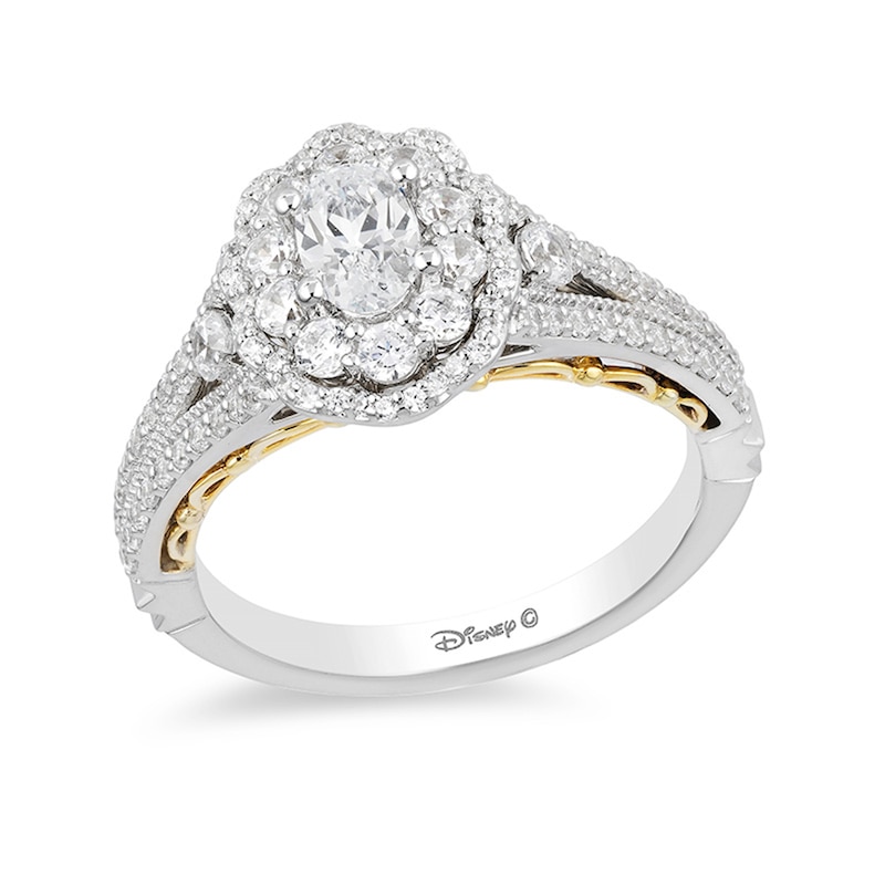 Previously Owned - Enchanted Disney Belle 1-1/4 CT. T.W. Oval Diamond Double Frame Engagement Ring in 14K Two-Tone Gold