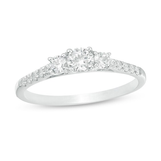 Previously Owned - 1/2 CT. T.w. Diamond Past Present FutureÂ® Engagement Ring in 10K White Gold