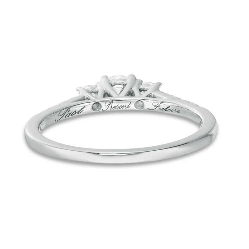 Main Image 4 of Previously Owned - 1/2 CT. T.W. Diamond Past Present Future® Engagement Ring in 10K White Gold