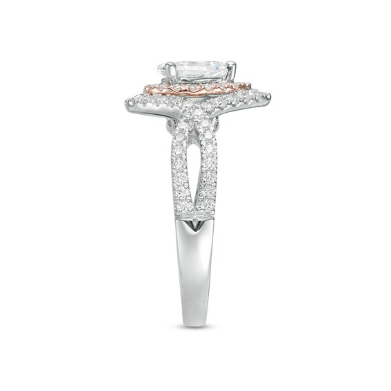 Previously Owned - 1 CT. T.w. Pear-Shaped Diamond Double Frame Crossover Engagement Ring in 14K Two-Tone Gold