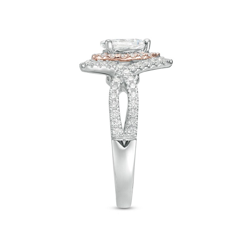 Main Image 3 of Previously Owned - 1 CT. T.W. Pear-Shaped Diamond Double Frame Crossover Engagement Ring in 14K Two-Tone Gold