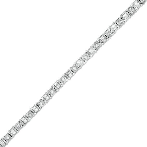 Previously Owned - 1 CT. T.w. Baguette and Round Diamond Tennis Bracelet in 10K White Gold