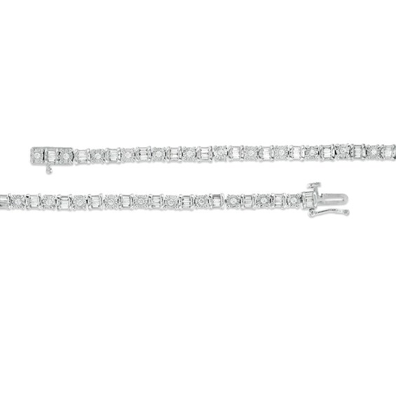 Previously Owned - 1 CT. T.w. Baguette and Round Diamond Tennis Bracelet in 10K White Gold
