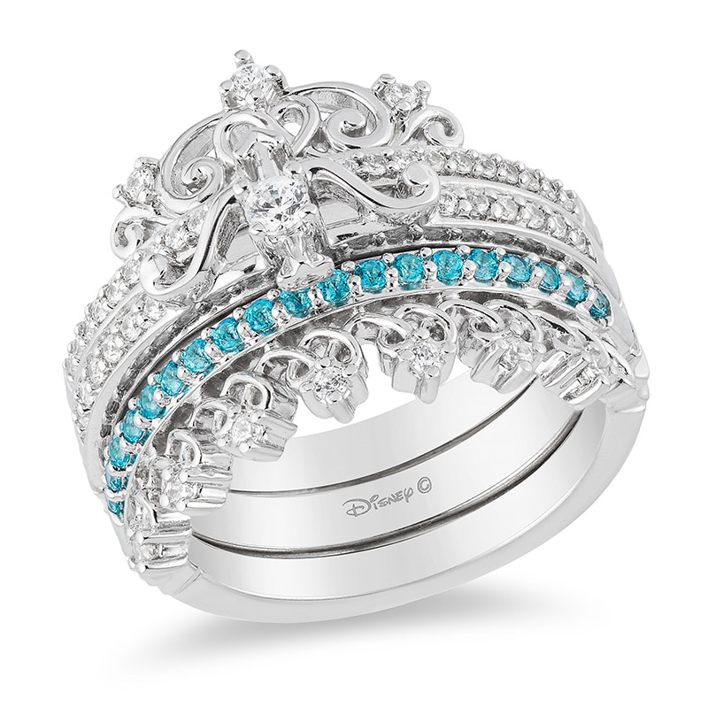 Main Image 1 of Previously Owned - Enchanted Disney Merida 1/4 CT. T.W. Diamond and Topaz Stackable Band Set in 10K White Gold