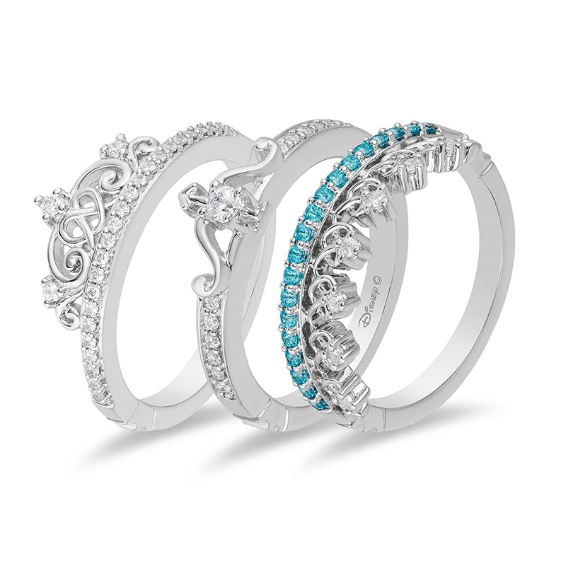 Main Image 3 of Previously Owned - Enchanted Disney Merida 1/4 CT. T.W. Diamond and Topaz Stackable Band Set in 10K White Gold