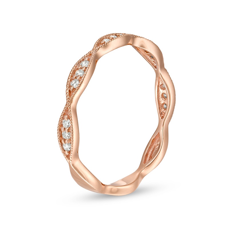 Main Image 2 of Previously Owned - 1/10 CT. T.W. Diamond Marquise Twist Vintage-Style Wedding Band in 10K Rose Gold