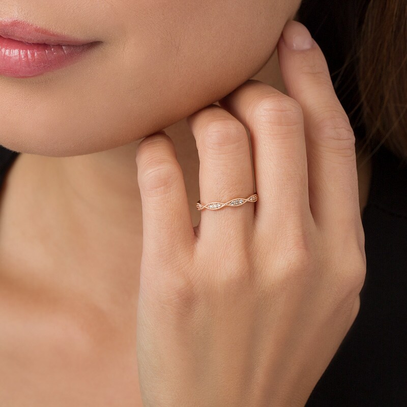 Main Image 3 of Previously Owned - 1/10 CT. T.W. Diamond Marquise Twist Vintage-Style Wedding Band in 10K Rose Gold