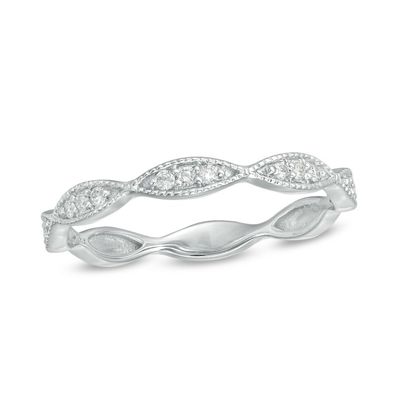 Main Image 1 of Previously Owned - 1/10 CT. T.W. Diamond Marquise Twist Vintage-Style Wedding Band in 10K White Gold