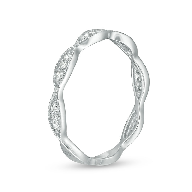 Main Image 2 of Previously Owned - 1/10 CT. T.W. Diamond Marquise Twist Vintage-Style Wedding Band in 10K White Gold